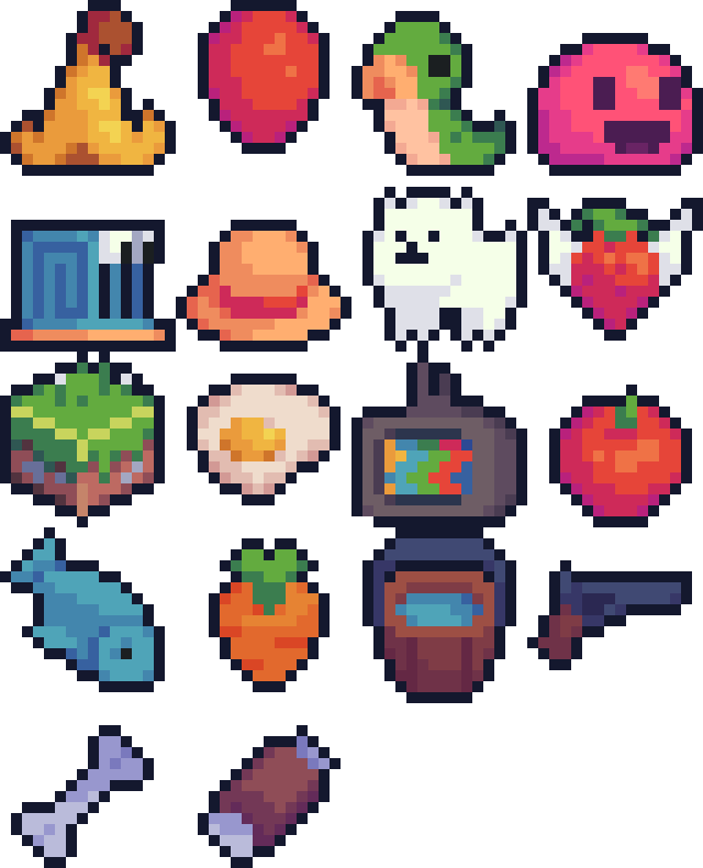 Do you fancy some easter eggs? Here are a bunch of items based on ones from other games that you can pick up in #TheIslandofSpirits. Can you name them all? 
#gamedev #madewithunity #Unity #indiegames #roguelike #pixelart #tobyfox