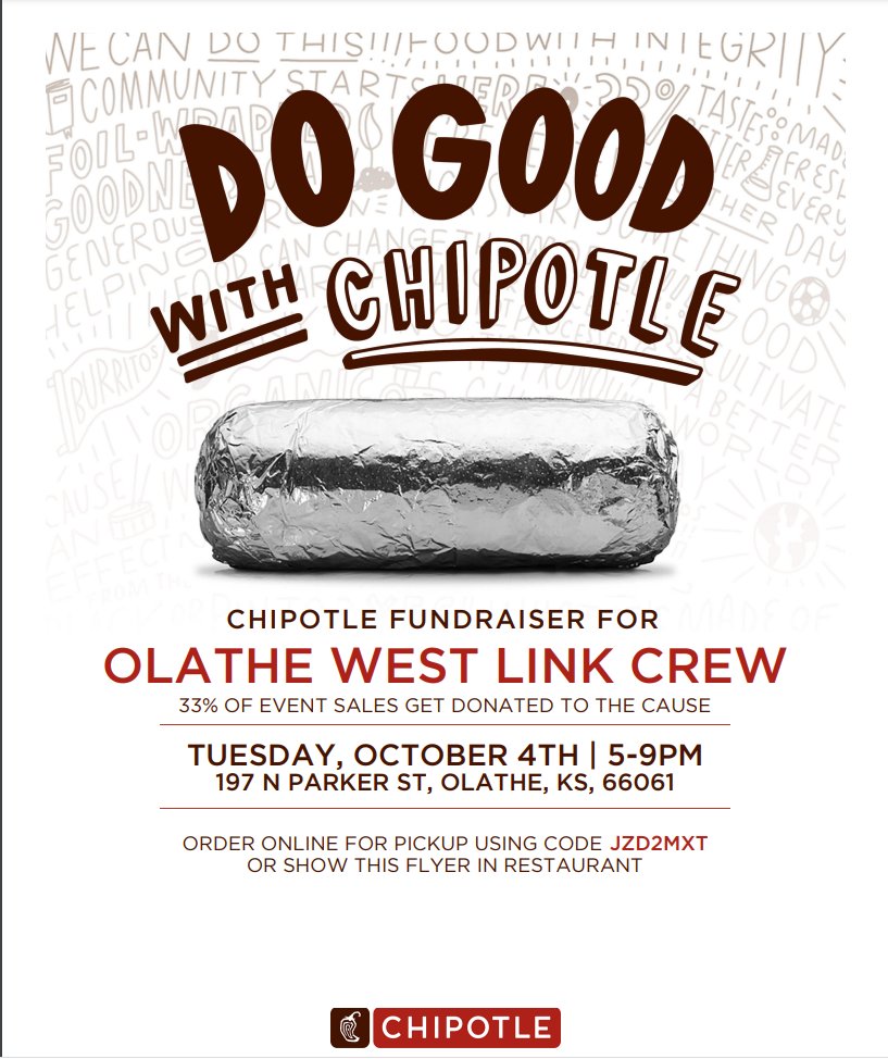 Go support your link crew tonight at Chipotle! You can even order online! You know you were craving it anyways, now get it and give some money back to your school! #OwlPower