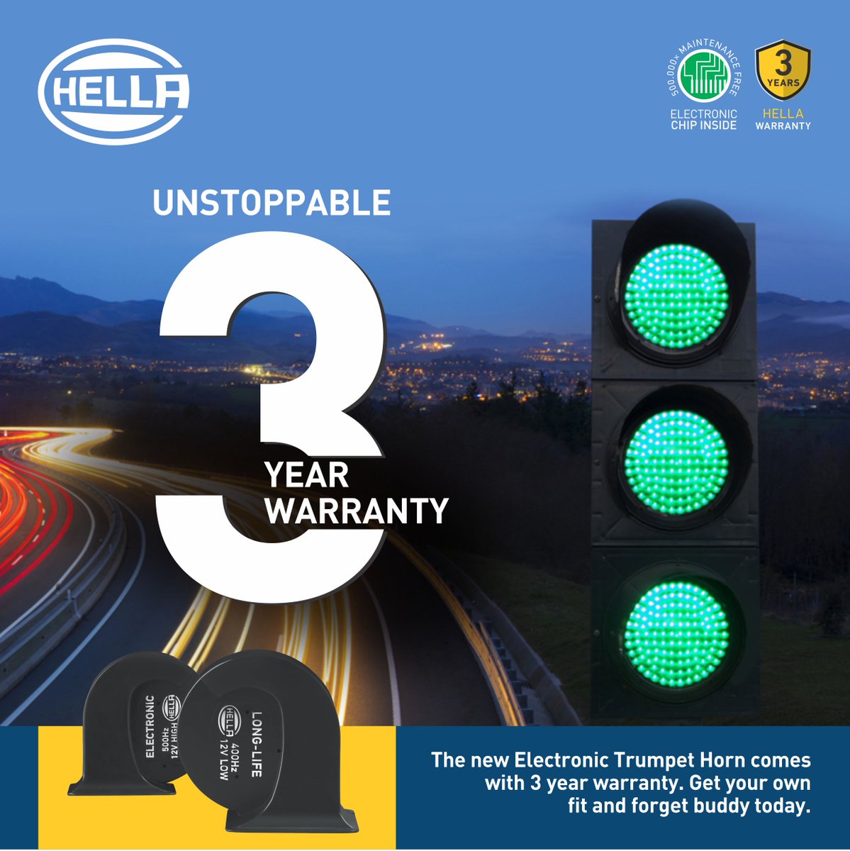 Hella_India's tweet photo. HELLA's new Electronic Trumpet Horn comes with 3 years warranty. Just fit it and forget it.
Switch to premium sound with long life today.
🌐https://t.co/2zutGroYor
🤙 1800 103 5405
#NewLaunch #FitnForgetBuddy #ElectronicChip #ElectronicTrumpetHorn #SoundOfMusic #HELLAIndia https://t.co/l0J77QdNBu
