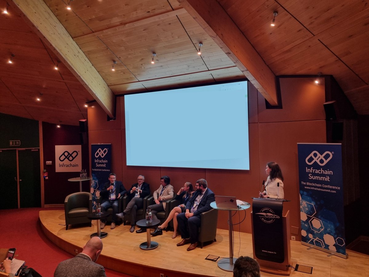 infrachain's tweet photo. Dr Catherine Di Lorenzo, Michael Jackson, Tony Malghem, Jean-Paul Scheuren, Eric Weber and Petra Krizan, The Blockhouse Technology Ltd., discussed "Self-sovereign identity: Look into the Future" during a debate at the #InfrachainSummit 2022 at the @CoqueLuxembourg. https://t.co/M6JyUJ9EYS