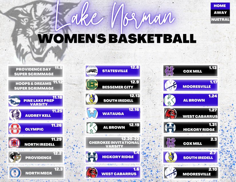 Lake Norman Girl's Basketball (@lnhsgbb) on Twitter photo ‼️2022-2023 Schedule Release‼️
We are excited for the upcoming season here at The Lake, playing in the <a href="/Gm4Sports/">Greater Metro 4 Conference</a> conference!
<a href="/LKNAthletics/">LKN Athletics</a> @LNHS_Athletics <a href="/Mindy_McCarthy3/">Mindy McCarthy</a> <a href="/BallHerHoopsCLT/">BallHer coach Holt</a> <a href="/CghrMedia/">CGHRMedia</a> <a href="/charlottepreps/">Observer Preps</a> <a href="/PGH_NC/">Prep Girls Hoops North Carolina</a> <a href="/InsiderExposure/">InsiderExposure</a> <a href="/MMBR_CoachGBell/">Major Movez Basketball Review #MMBR</a> <a href="/Phenom_Hoops/">Phenom Hoop Report</a> ‼️2022-2023 Schedule Release‼️
We are excited for the upcoming season here at The Lake, playing in the <a href="/Gm4Sports/">Greater Metro 4 Conference</a> conference!
<a href="/LKNAthletics/">LKN Athletics</a> @LNHS_Athletics <a href="/Mindy_McCarthy3/">Mindy McCarthy</a> <a href="/BallHerHoopsCLT/">BallHer coach Holt</a> <a href="/CghrMedia/">CGHRMedia</a> <a href="/charlottepreps/">Observer Preps</a> <a href="/PGH_NC/">Prep Girls Hoops North Carolina</a> <a href="/InsiderExposure/">InsiderExposure</a> <a href="/MMBR_CoachGBell/">Major Movez Basketball Review #MMBR</a> <a href="/Phenom_Hoops/">Phenom Hoop Report</a>