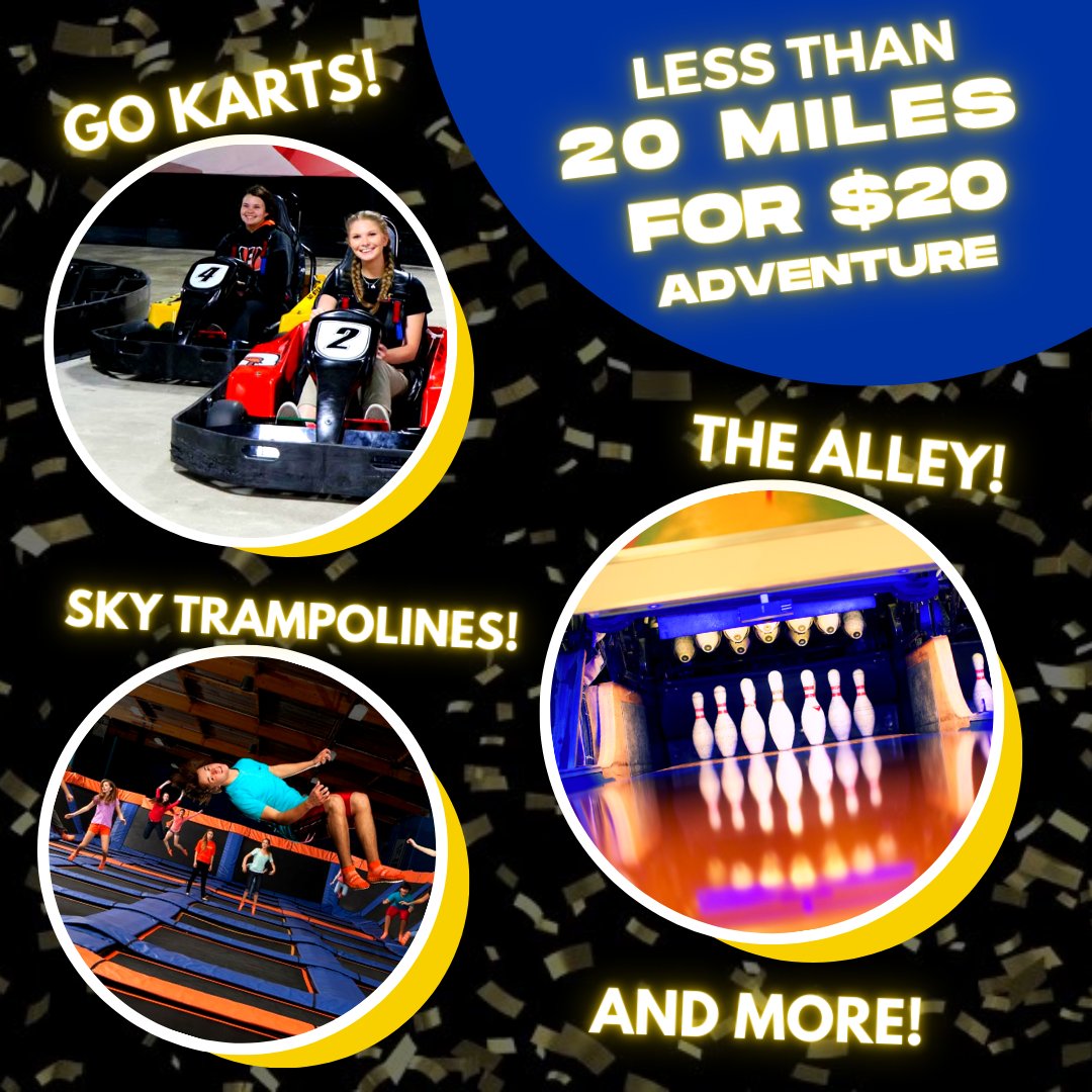 Looking for fun at Bethany College? We have dozens of events, venues, and activities, all within about 20 miles for under $20 a person! Starting with the Alley, GoKarts, and Sky Trampoline Park! 

thealleysalina.com
leaptrampolinepark.com/salina
districtsalina.com/go-karts