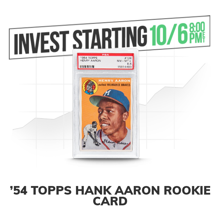 MattMrowicki's tweet photo. Oct. 6 @ 8pm ET, shares of the iconic Henry Aaron rookie card will be available @OnRallyRd. Grail cards have been some of the most popular assets on Rally. This #1954Topps is a beautiful example. #hankaaron #rookiecard #baseball. Sign up for an account at https://t.co/8sSc0426x6 https://t.co/mVMfjZl274