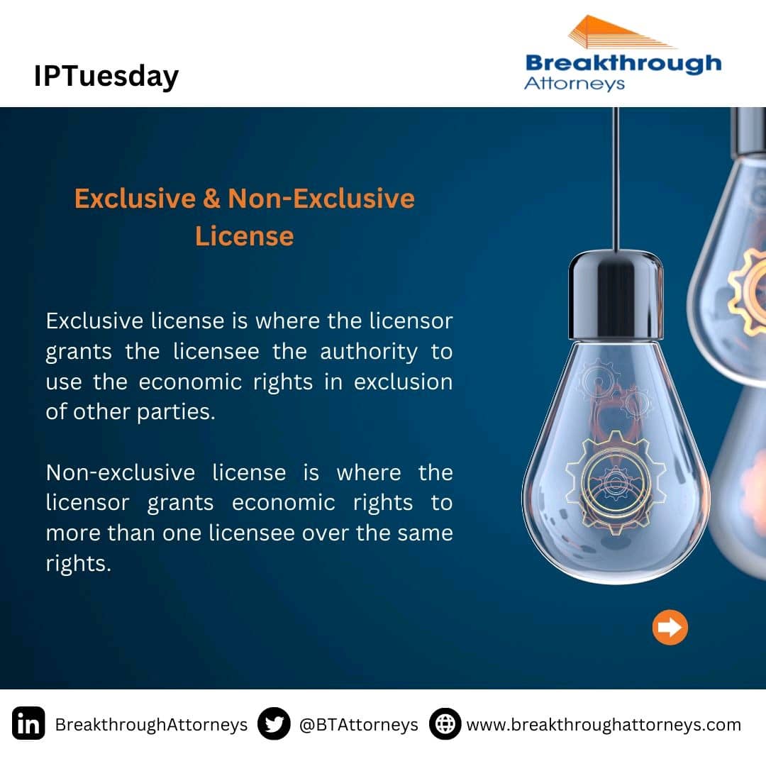 BTAttorneys's tweet image. The license can be exclusive or non-exclusive depending on the agreement between the owner and the licensee.

#IPTuesday #BTAIPDepartment #Copyrights