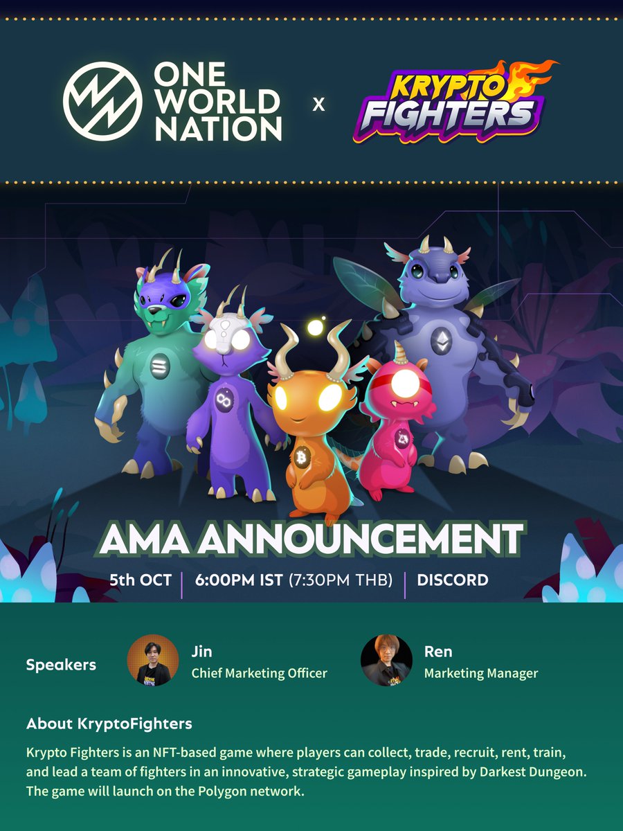 CryptoverseOwn's tweet photo. 📌Exciting AMA coming up @KryptoFighters.
🎉Win 10 NFT worth $500!
1️⃣Follow @CryptoverseOwn & @KryptoFighters.
2️⃣Join Discord: https://t.co/aH4Z4dJLXZ
3️⃣Attend our AMA on Oct 5 (tomorrow), 6 PM IST | 7:30 THB
#AMAalert #NFTgiveaway #GiveawayAlert
You don't want to miss this! https://t.co/wl3y286cvo
