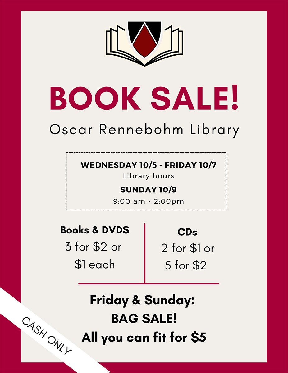 LibraryEdgewood's tweet photo. Book sale, starts this Wednesday! We'll also have DVDs and music CDs for sale.

#EdgewoodCollege #EaglesRead #BookSale https://t.co/poqgEYl63L