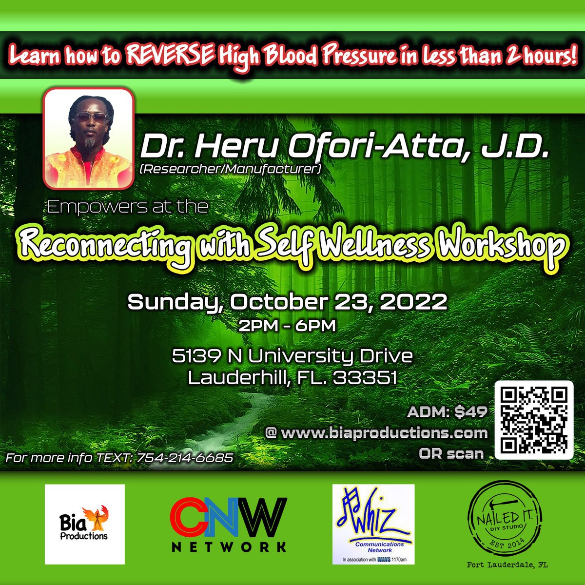 BiaProductions1's tweet photo. REVERSE High Blood Pressure! 

Yes, it is possible.

Dr. Heru shares how to reverse many serious illnesses. 

Tickets are only $49 @: https://t.co/8xadx6x0lu 

Oct. 23 (2-6pm) @ 5139 N University Dr. Lauderhill, FL. 33351

For more info email: info@biaproductions.com https://t.co/yA7km2c9OM