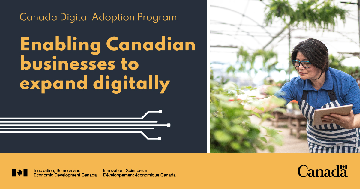 canadabusiness's tweet photo. Is your #CdnBusiness looking for stronger growth, more export sales, better access to financing and more resilience? The Canada Digital Adoption Program can help. Here’s how: https://t.co/nAT2hiY8ka #CDAP https://t.co/lfAr8eHXoK