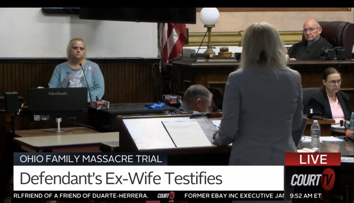 JoyLimNakrinANF's tweet photo. OHIO FAMILY MASSACRE TRIAL: Defendant’s ex-wife on stand NOW! Watch LIVE @CourtTV #frontrowseattojustice #courttv #Ohio #ohiofamilymassacre #rhoden #Wagner #CriminalJustice #court #justice https://t.co/wFs5l8hnG8