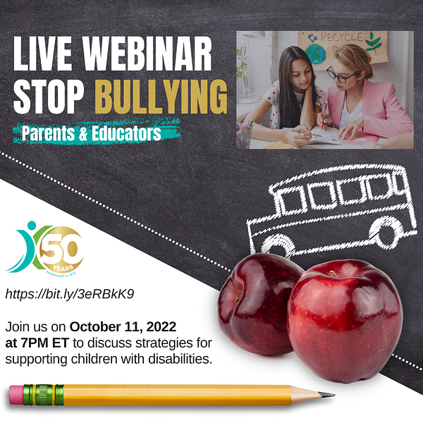Don't you want a world without bullying? So do we! Join TAA & Judy French on October 11th at 7PM ET to learn strategies for supporting children with disabilities. REGISTER TODAY & click the link bit.ly/3eRBkK9.