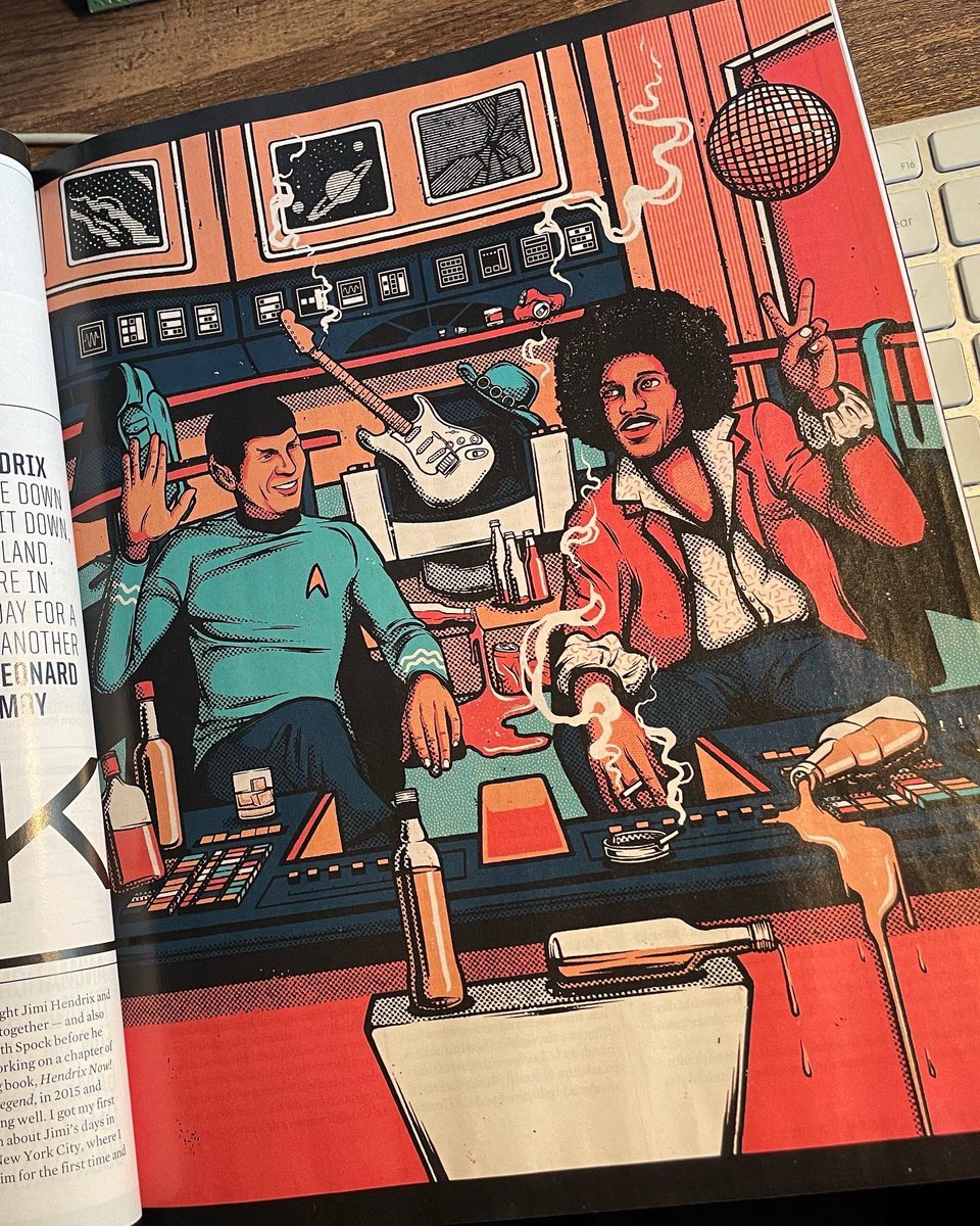 The new issue, starring <a href="/polyphia/">polyphia</a> and <a href="/stevevai/">Steve Vai</a> (and a dashing Hendrix/Spock illustration by Adam Forster) is out now! <a href="/GuitarWorld/">Guitar World</a> #polyphia #stevevai