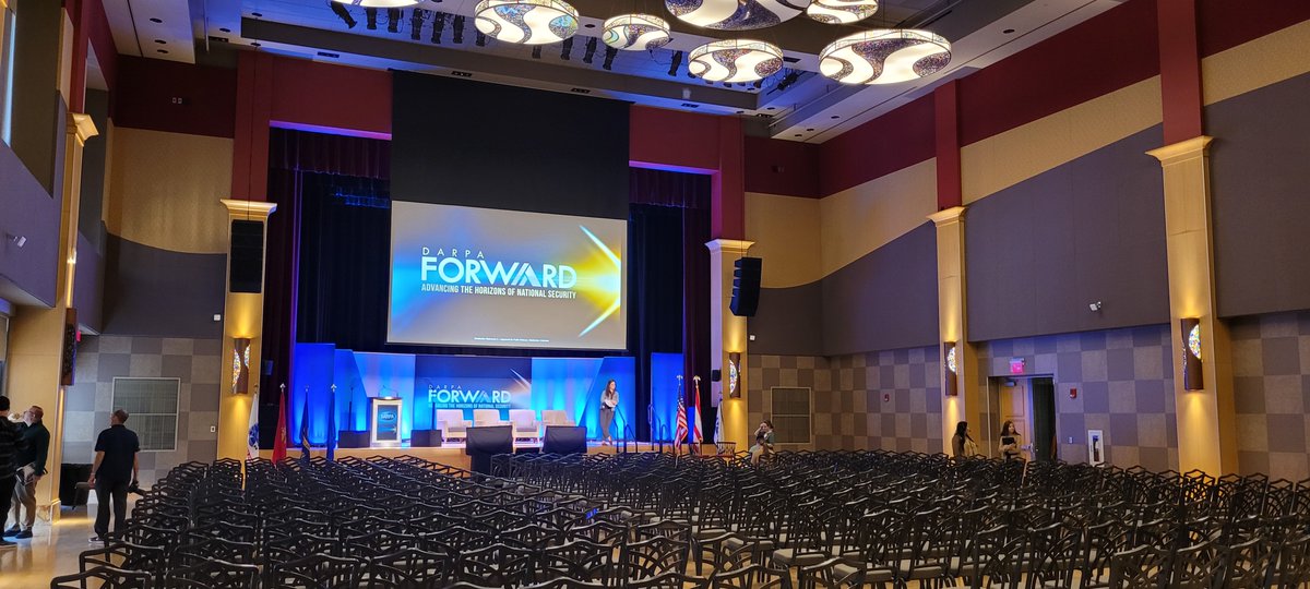 Behind every #DARPAForward is a small-but-mighty team ensuring the stage is set. Thanks to @OhioState for providing such a beautiful backdrop for the next two days. Excited to kick off today’s event with a keynote from Air Force Chief of Staff @GenCQBrownJr.