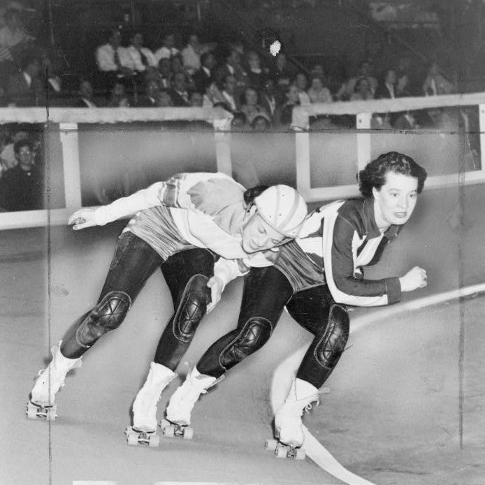 Roller derby to roller disco, picket lines to production lines, roller skates are part of American history! 
The Prints &amp; Photographs Division has photos for National Roller Skating Month.🛼First: 1950 roller derby world series, <a href="/TheGarden/">MSG</a>. Jersey Jolters v Brooklyn Red Devils.🧵