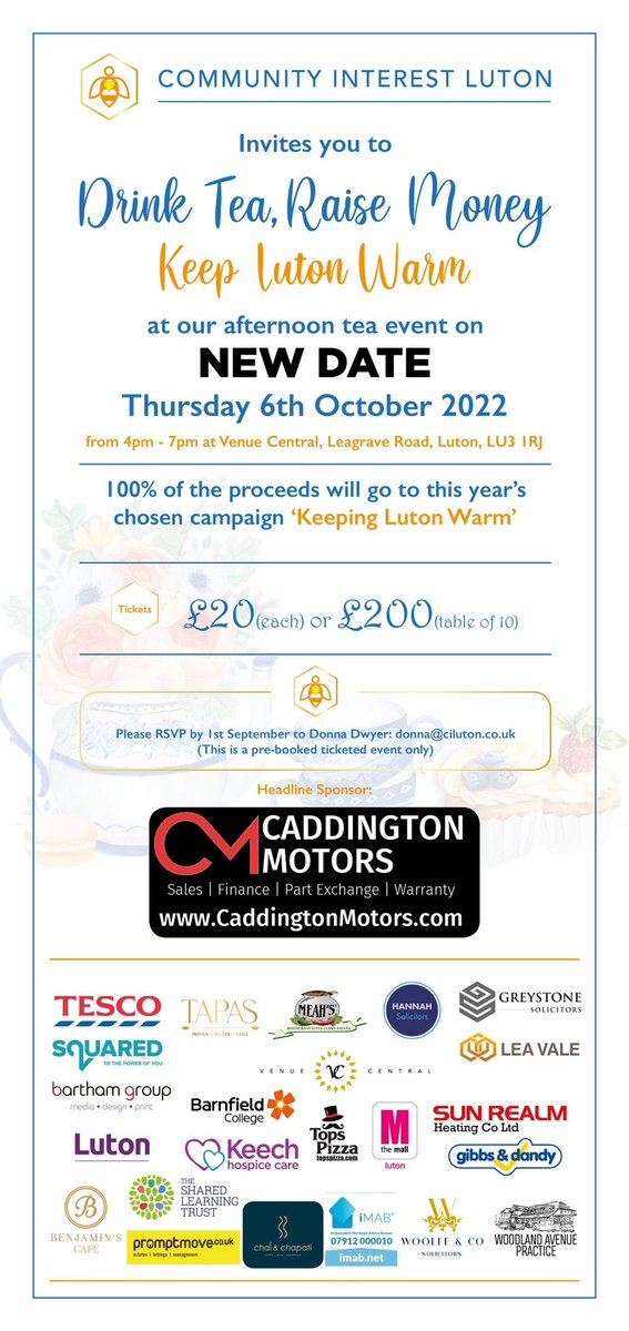 AimeeJae_xo's tweet photo. We have 20 tickets available for the Afternoon Tea Event supporting the Keeping Luton Warm Campaign for this Thursday 6th October. 

If you would like to book tickets please email donna@ciluton.co.uk

This is a ticket ONLY event.

#KeepingLutonWarm  #ComingTogetherForGoodCauses https://t.co/lVorTpKLI7