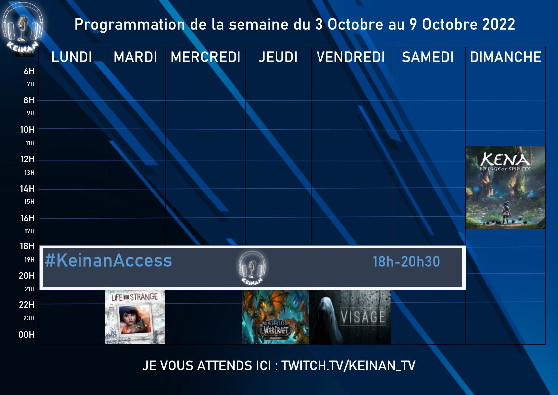 KeinanTV's tweet photo. C'est parti pour une nouvelle aventure sur Twitch ! Après un an d'absence !

Voici un nouveau planning ! 

De nouveaux jeux, du nouveaux contenus mais toujours avec autant de plaisir et d'énergie ! 

A très vite sur https://t.co/Z5NN0EDJMR 😉 https://t.co/lC27T1ZsC4