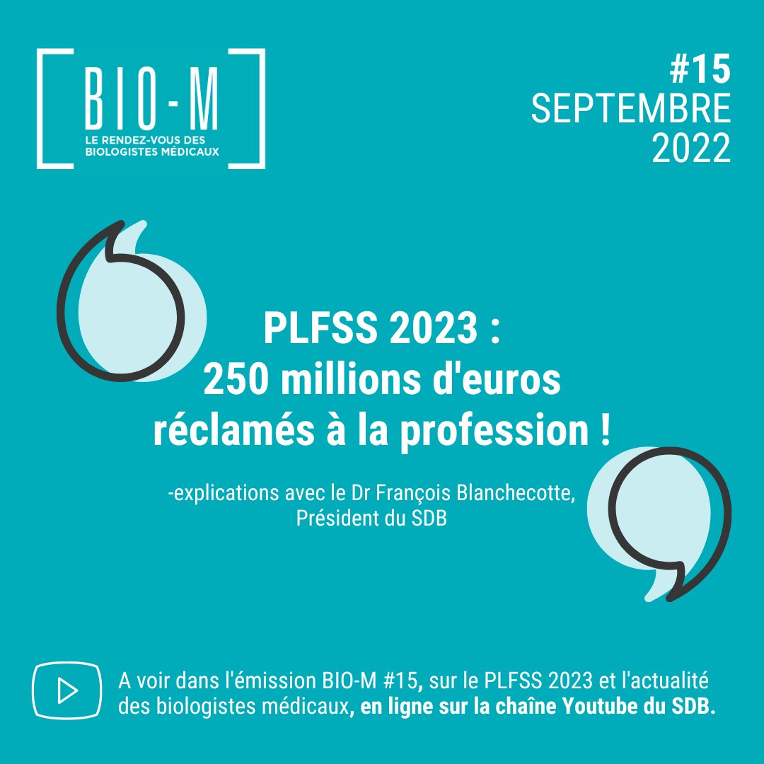 [BIO-M 15] 250 millions d'euros réclamés à la profession dans le cadre du #PLFSS2023 ! Le point avec le Dr <a href="/BLANCHECOTTE/">F. BLANCHECOTTE</a>, président du <a href="/SyndicatDBio/">Syndicat des biologistes - SDBio</a>, en vidéo 🎥 bit.ly/3SJc87y 

#biologiste #Biomed #biomedlib #biologistemedical #SDB