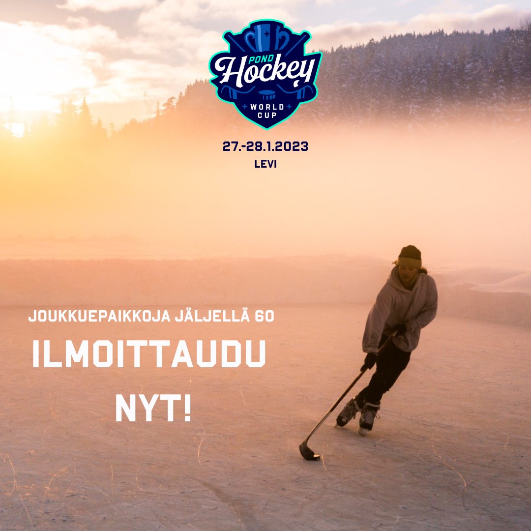 Jo 140 joukkuetta tulossa Leville. Kaveriporukoille suunnattuun viihteelliseen turnaukseen jäljellä siis enää 60 joukkuepaikkaa, joista 10 paikkaa ovat vielä ilmaisia. Toimi siis ripeästi ja ilmoita joukkueesi mukaan osoitteessa pondhockey4all.com
 
#visitlevi #levi