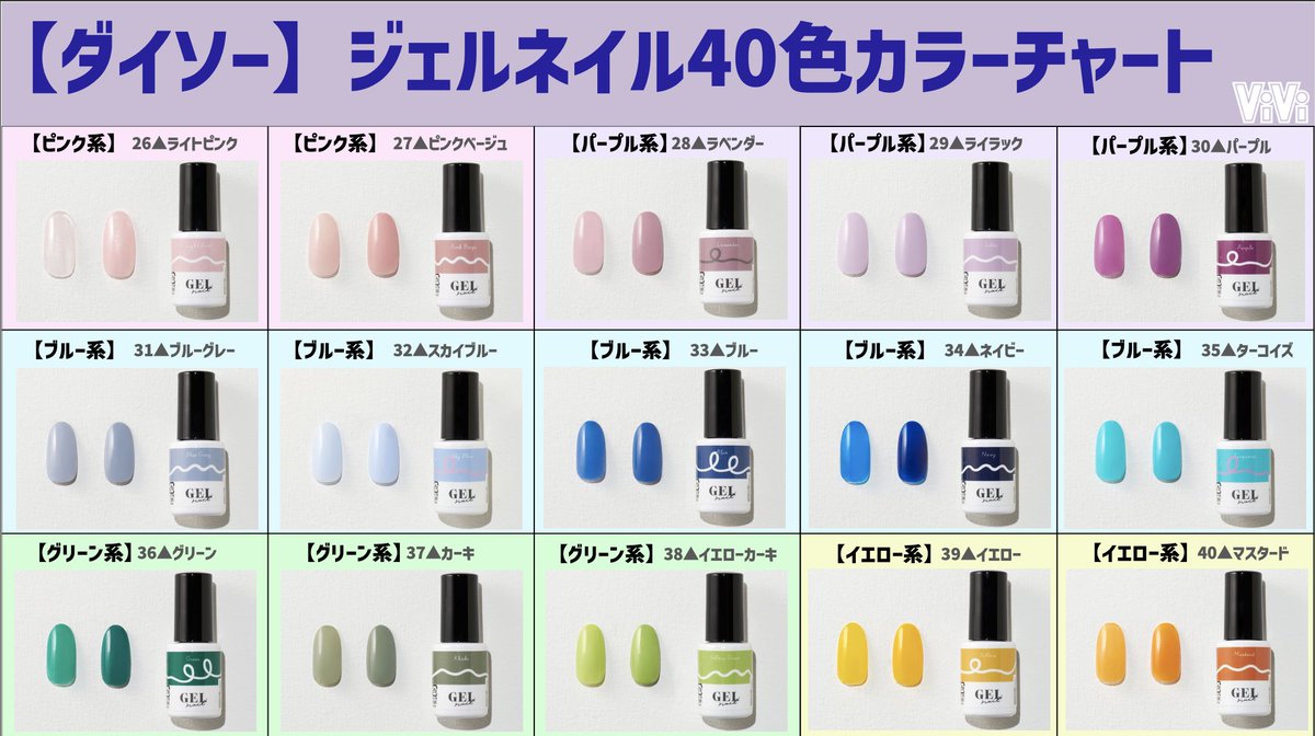 ダイソー】超人気のジェルネイル全40種、カラーチャートでまとめてみた