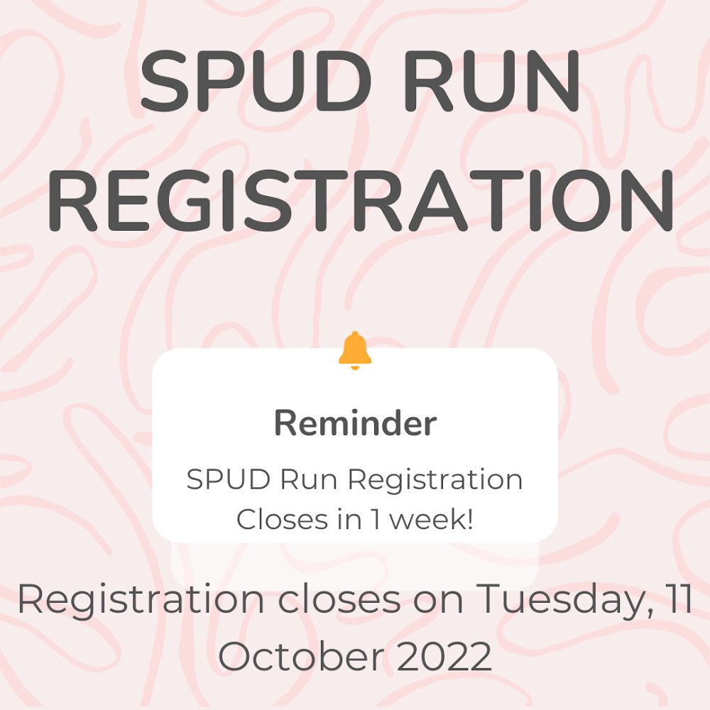 spudweek's tweet image. Committee members! SPUD Run registration is due in one week!! Come and do the Mile Fun Run or the 5k! This is another opportunity to attend a SPUD Event and complete your event requirements‼️ Registration is in our bio and closes in one week so register ASAP! See you there🥔💛