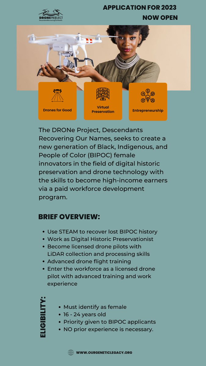 OurGenetic's tweet photo. We heard you. The DRONe Project is growing to San Diego and beyond next year! Apply today to bring this program to your city.  https://t.co/YFHf42v68Q

#OurGeneticLegacy #DRONeProject #Herstorians #STEAMeducation #Drones #WorkforceDevelopment #HerstoryInTheMaking https://t.co/txQ9Wm6Wid