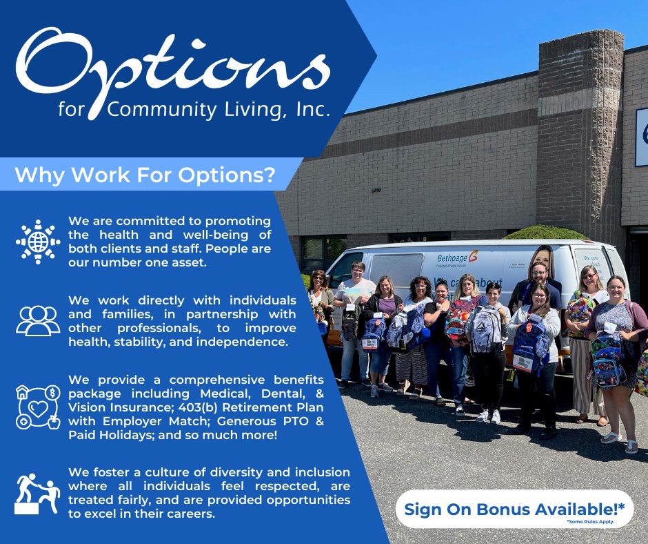 OPTIONS4CL's tweet photo. Options for Community Living, Inc. prides itself on maintaining a professional staff, committed to enriching the lives of our program participants.

For more information, call 631-361-9020 x.1222 or send your resume to jobs@optionscl.org. Options is an equal opportunity employer. https://t.co/iT7VPe7BRV