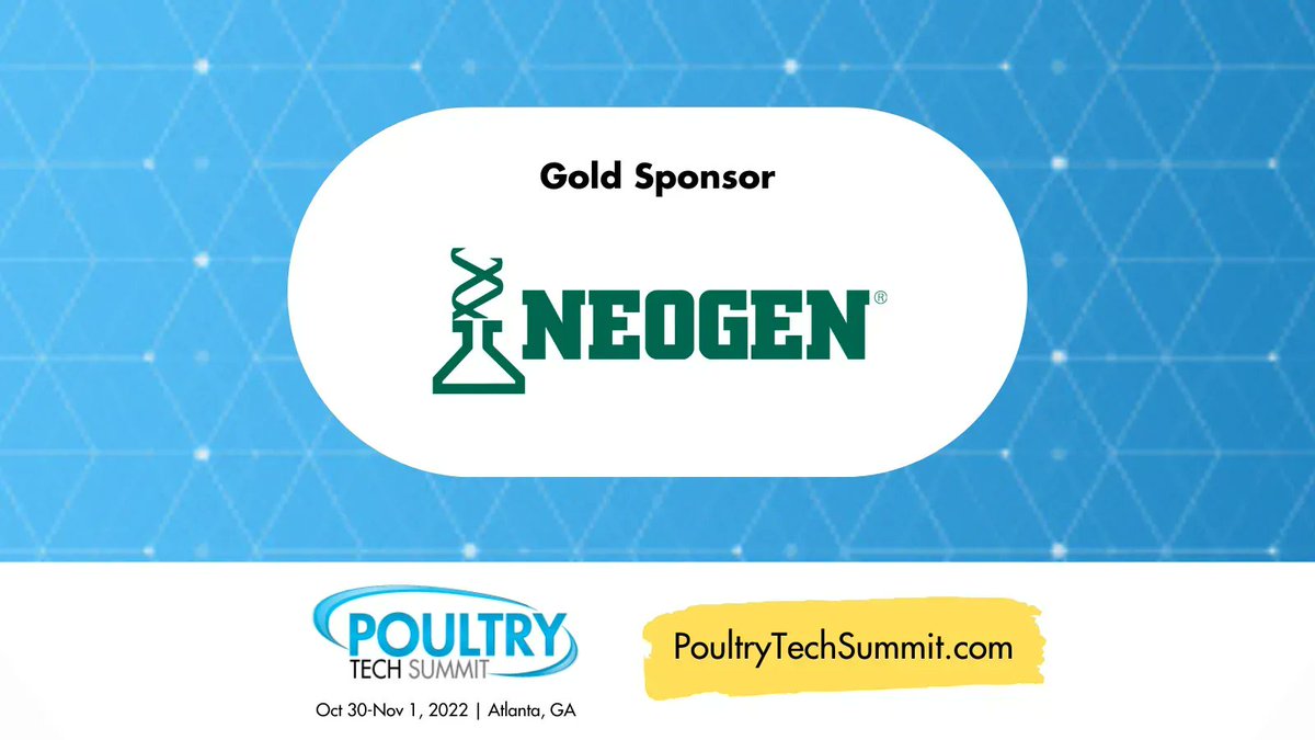 WATTAgNet's tweet photo. #PoultryTechSummit (Oct 30-Nov1, Atlanta) is excited to announce our event sponsors:
Thank you @NeogenCorp for your Poultry Tech Summit Gold Sponsorship! Learn more about Neogen: https://t.co/UPuI2QAVvl
Sign up now: https://t.co/nZfO9Pbv9e
#Poultry #AgriTech https://t.co/gVESlP5HgV