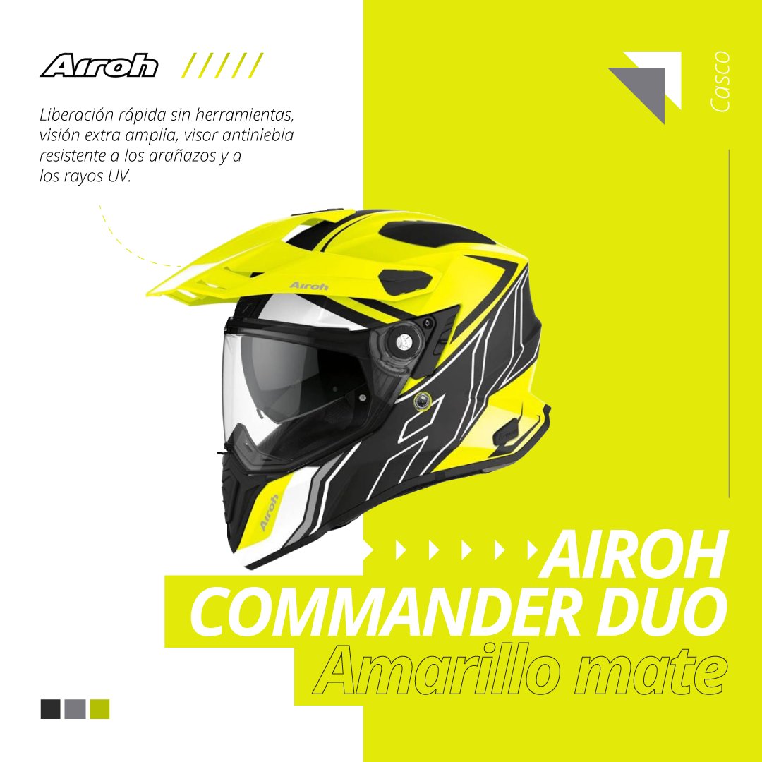 DLGMOTOART's tweet photo. ¡El casco que tanto deseas! El Airoh Commander es de material de fibras compuestas, doble anillo en retención y una mica extra amplia con visor solar integrado y película Pinlock. #airoh #airohhelmets #dlgmotoart https://t.co/8eyRt18afj