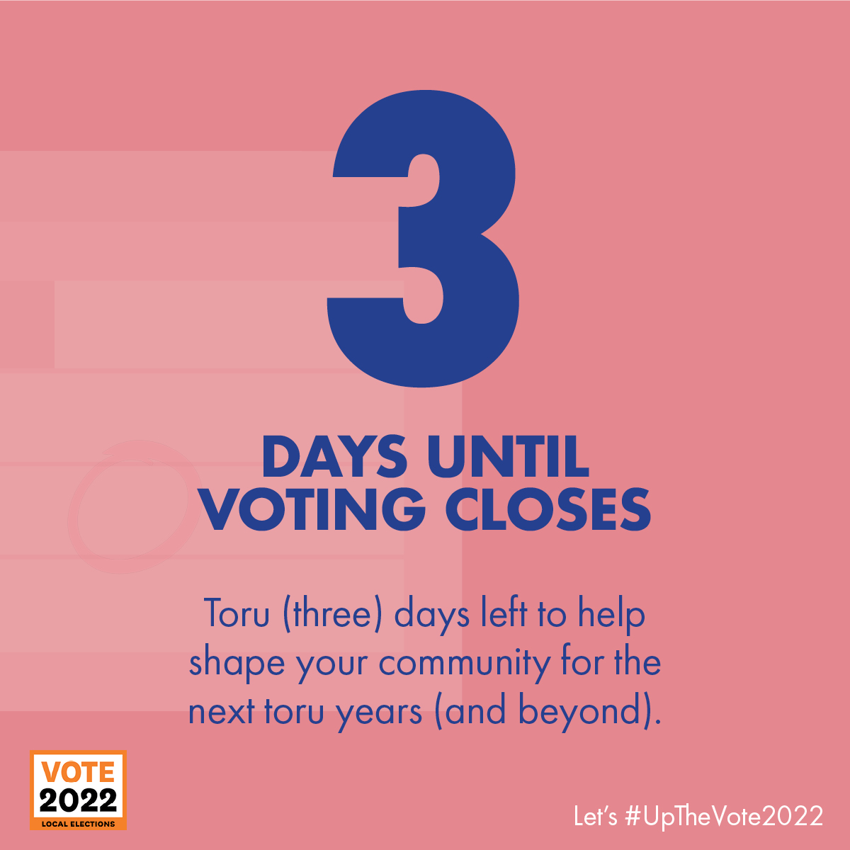 votelocal2022's tweet photo. With only three days left until voting closes, the safest way to return your vote and guarantee it gets in on time is by dropping it off at your local drop-off location - check your council's website for details on where these are. It's time to #UpTheVote2022 https://t.co/H6utyMOJAb