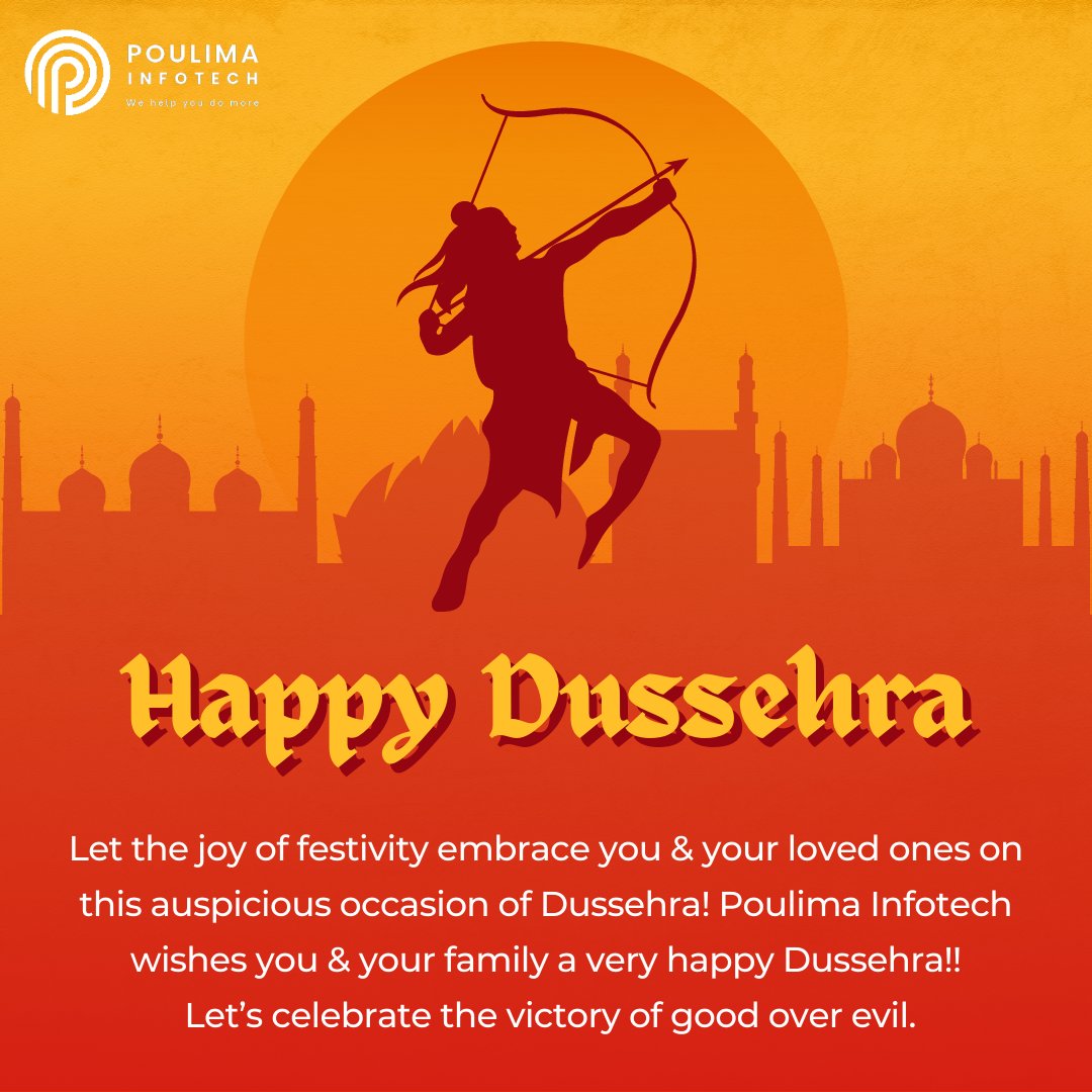 Poulimainfotech's tweet photo. Let the joy of festivity embrace you &amp; your loved ones on this auspicious occasion of Dussehra! @Poulimainfotech wishes you &amp; your family a very happy Dussehra!! Let’s celebrate the victory of good over evil.

#dussehra #happydussehra #navratri #festival #durgapuja #india https://t.co/4ZSTjoarb0