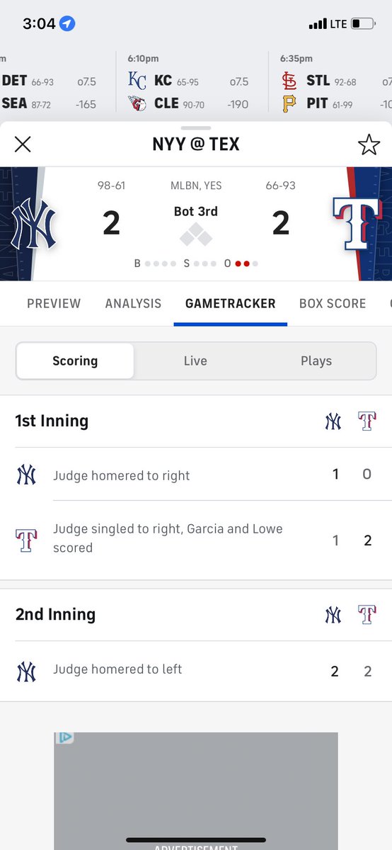 johnmbchapman's tweet photo. I don’t think Judge has 2 homers yet @CBSSports app https://t.co/UvjmMCkW3C