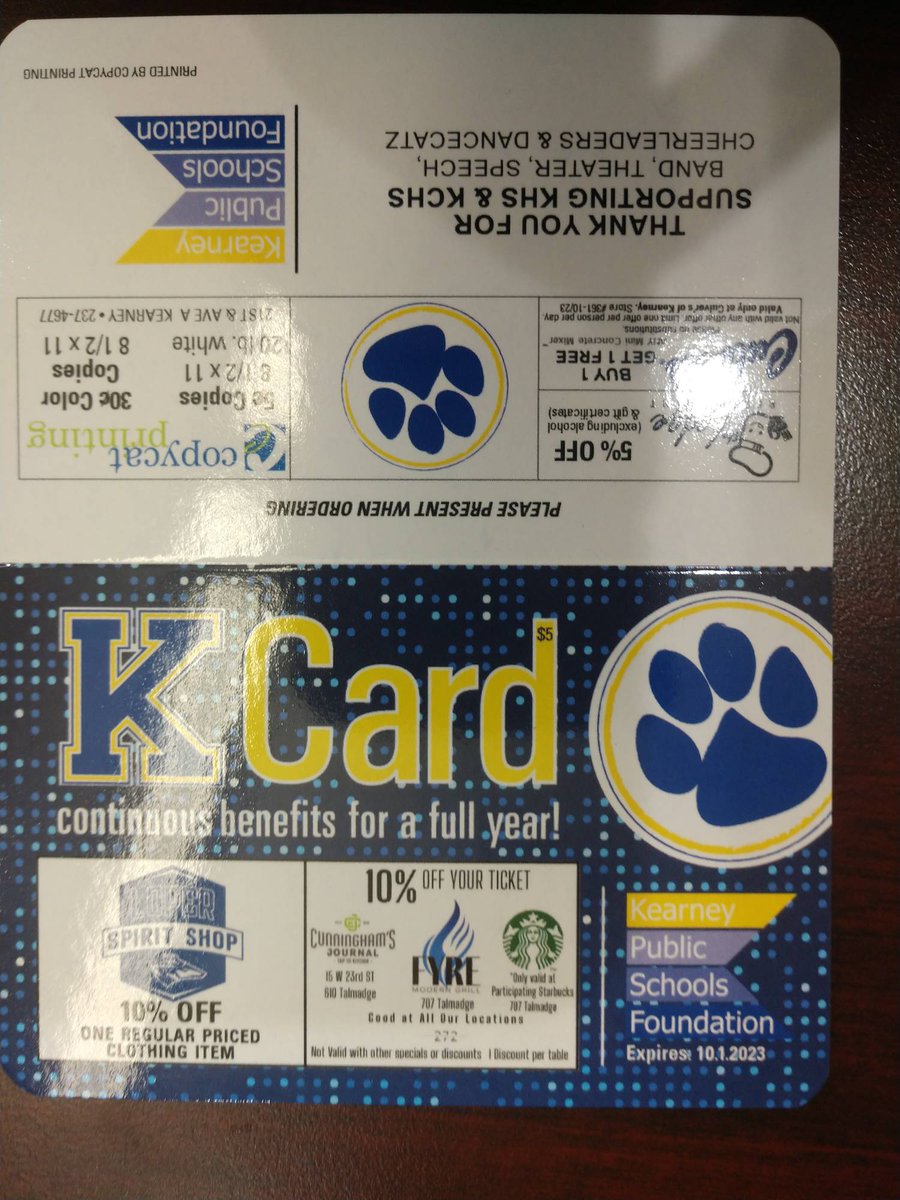 K Cards are available $5 each and full profit to our students. Thank you to our sponsors &amp; the KPS Foundation! FBLA members use earnings to pay dues, travel to conferences, &amp; other opportunities throughout the year. Contact an FBLA member or DM us if you'd like one.