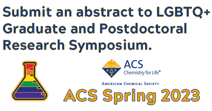 ACSPride_prof's tweet photo. The abstract deadline is approaching for ACS Indianapolis. All interested students should apply to the annual LGBTQ+ Graduate Student and Postdoc Symposium. Keynote speaker announcement up next! https://t.co/iRDvbUq2EG