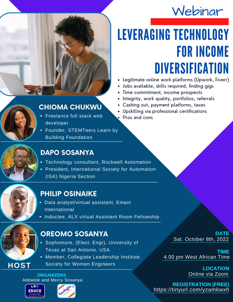 MercySosy's tweet photo. Want to diversify your streams of income?  Have a computer &amp; want to put it to profitable use? Then our free webinar “𝐋𝐞𝐯𝐞𝐫𝐚𝐠𝐢𝐧𝐠 𝐓𝐞𝐜𝐡𝐧𝐨𝐥𝐨𝐠𝐲 𝐟𝐨𝐫 𝐈𝐧𝐜𝐨𝐦𝐞 𝐃𝐢𝐯𝐞𝐫𝐬𝐢𝐟𝐢𝐜𝐚𝐭𝐢𝐨𝐧” is for you. Register: https://t.co/MV34V8m4MK Details in flyer. https://t.co/HA1uY4mH70