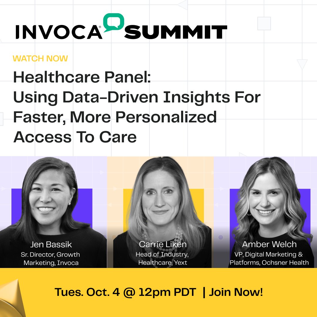 Invoca's tweet image. Join #invocasummit now for our "Healthcare Panel: Using Data-Driven Insights for Faster, More Personalized Access to Care"

Watch now: invoca.com/summit