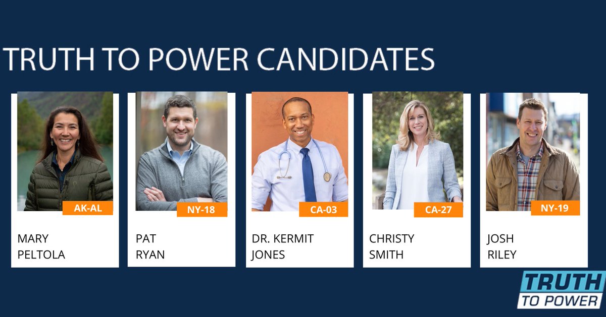 truth_pac's tweet image. .@katieporteroc started Truth to Power to support candidates who stand up to special interests and run campaigns free of corporate PAC money. 

Today we’re proud to be endorsing @MaryPeltola, @PatRyanUC, @DrKermitJones, @ChristySmithCA, and @JoshuaUE99.