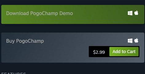 PogoChamp_game's tweet photo. PogoChamp's price is now permanently decreased from $9.99 -> $2.99!  #Steam #indiegame https://t.co/UxXK2PZWK5