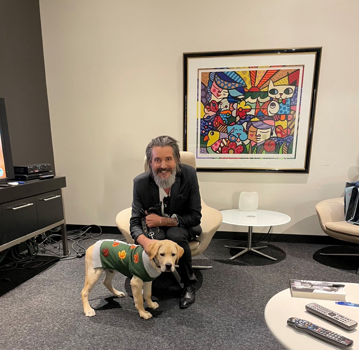 albrandstatter's tweet photo. Rhonda and Virgil had a very exciting morning downtown as they got to be on the Global TV Morning Show trying on "fall fashion!" 🐕 Plus, they even met "Roz" from the Roz &amp; Mocha Show!!! Loving these adorable pictures of Virgil, the celebrity! 🤩 https://t.co/c6l65vTARE