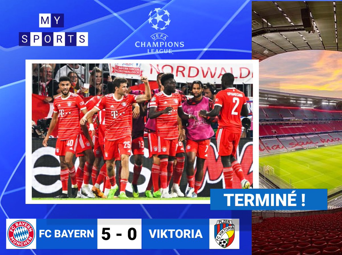 _MySports's tweet photo. TERMINÉ  !

🚨Le Bayern Munich s'impose (5/0) contre Viktoria Plzen et conforte sa première place du groupe C ! 🔥 https://t.co/WnvVVPIj3k