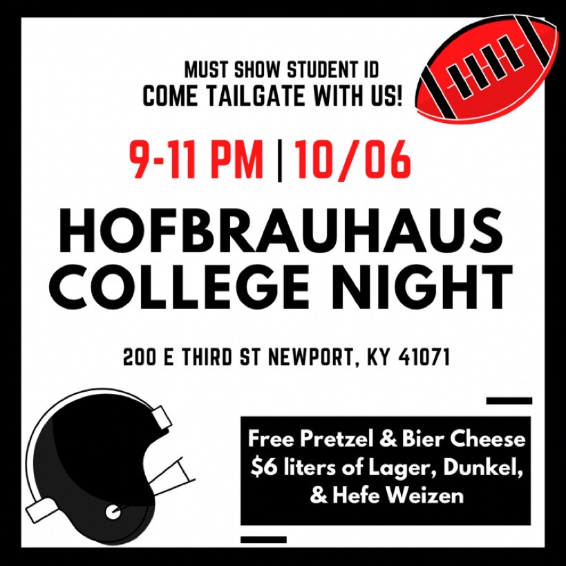 Continue the homecoming celebration and come tailgate with us this Thursday from 9-11pm! Wear your favorite UC gear and participate in trivia for a chance to win Hofbräuhaus merch! Must be 18 or older to get in. Can’t wait to see you there! #ucinfluence #collegenight