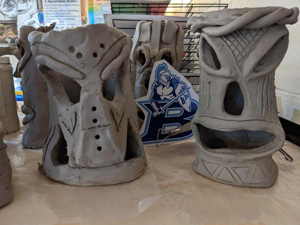 LDBellArtDept's tweet photo. Ms.Barnharts Art 1 students are building clay tikis this week and they are looking AWESOME! Great job Art 1! 
#BELLieve #FlatBlueRaider #08 https://t.co/ctx5IUP9Hb
