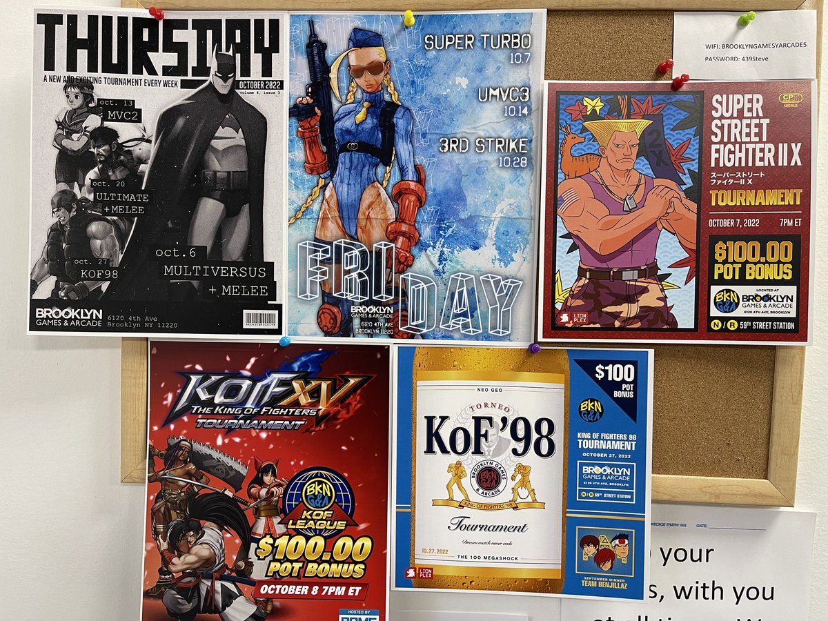 ArcadeBrooklyn's tweet photo. Upcoming events.
Flyers by @lionplex and @bchan009 .
If you have any questions or need sign up links, dm me. #monthly tournaments. #multiversus #meele #mvc2 #smashbrosultimate #kof98 #superturbo #umvc3 #3rdstrike #kofxv and more. https://t.co/2xx0Sf3j5f