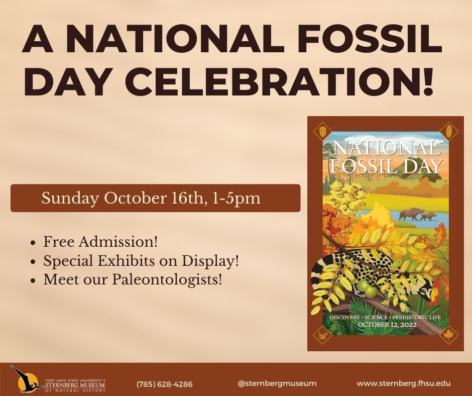 We will have a FREE DAY on Sunday, October 16th to celebrate #NationalFossilDay. This year’s theme honors Yellowstone National Park, which is celebrating its 150th birthday. Visit our website for more details! 

sternberg.fhsu.edu/news/2022/free…