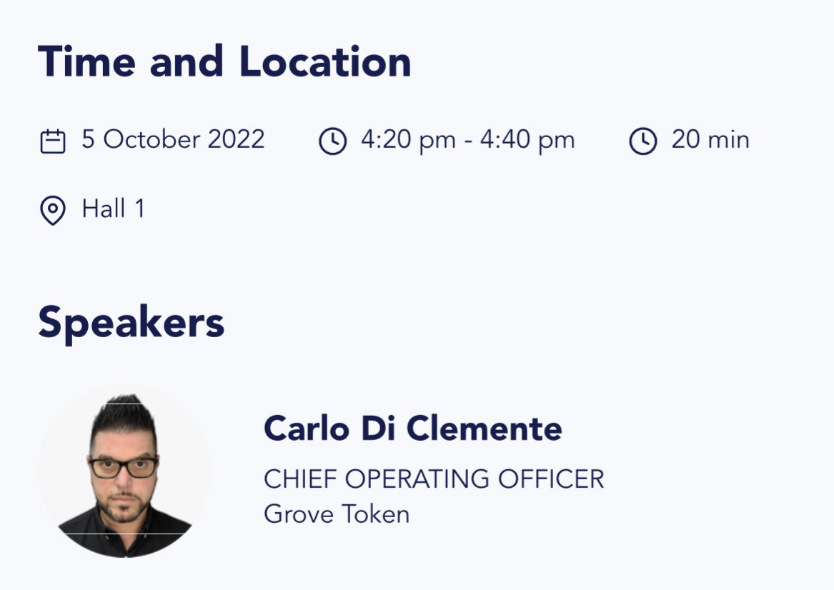 MACGROUP8's tweet photo. Our COO @CarloDCGT will be hitting the Stage to deliver his 20mins speech on Day #1 4:20pm
Stop by our booth to meet the #GroveTeam #86
H.H. SBSM
#GreenCrypto #Bullish #CryptoNews #GroveBusiness #Sustainability #GrovePay #GroveToken #GroveGreenArmy #GroveCoin #P2E
#GroveToTop50 https://t.co/3kd3ji1pah