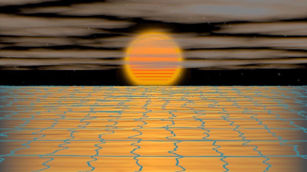 vitruvianmeeple's tweet photo. Well lookie there. #outrun art happened again. #sunset #80saesthetic #madewithgimp https://t.co/MWPAgTDsRJ