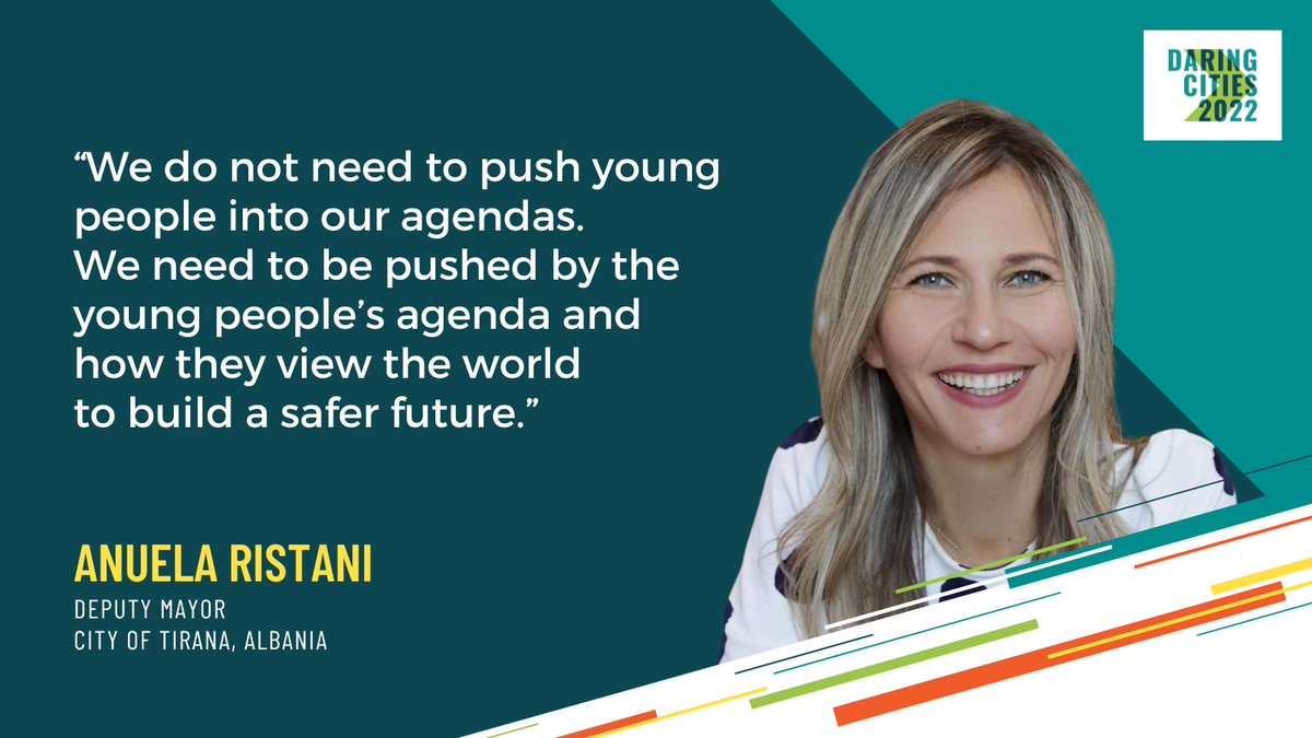 daringcities's tweet photo. LIVE AT #DARINGCITIES
@Anuela Ristani, Deputy Mayor of @CityOfTirana, has a very forward-looking stance when it comes to including young people into #ClimateAction - and we love that! https://t.co/4uY8FQgZkZ