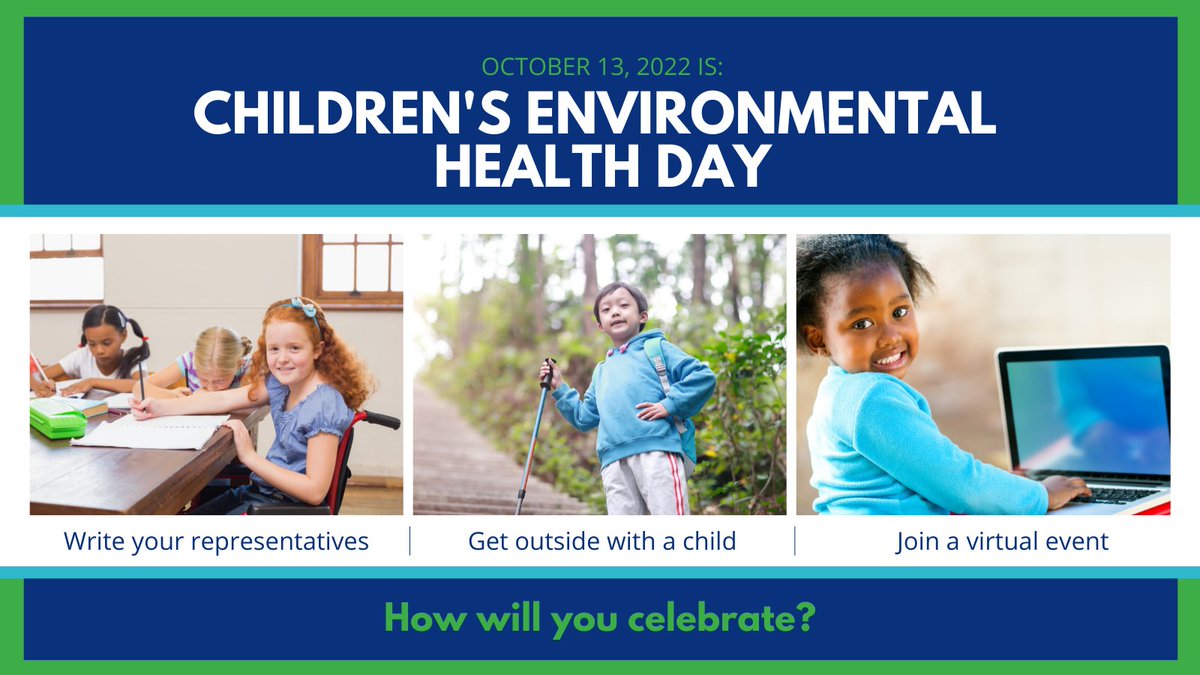 We believe children deserve #CleanAir, #CleanWater, safe food & products, and healthy places to live, learn & play. That’s why we’re excited for #ChildrensEnvironmentalHealth Day on 10/13! Get involved & take action locally at cehday.org. Together, #WeRise! #CEHDay