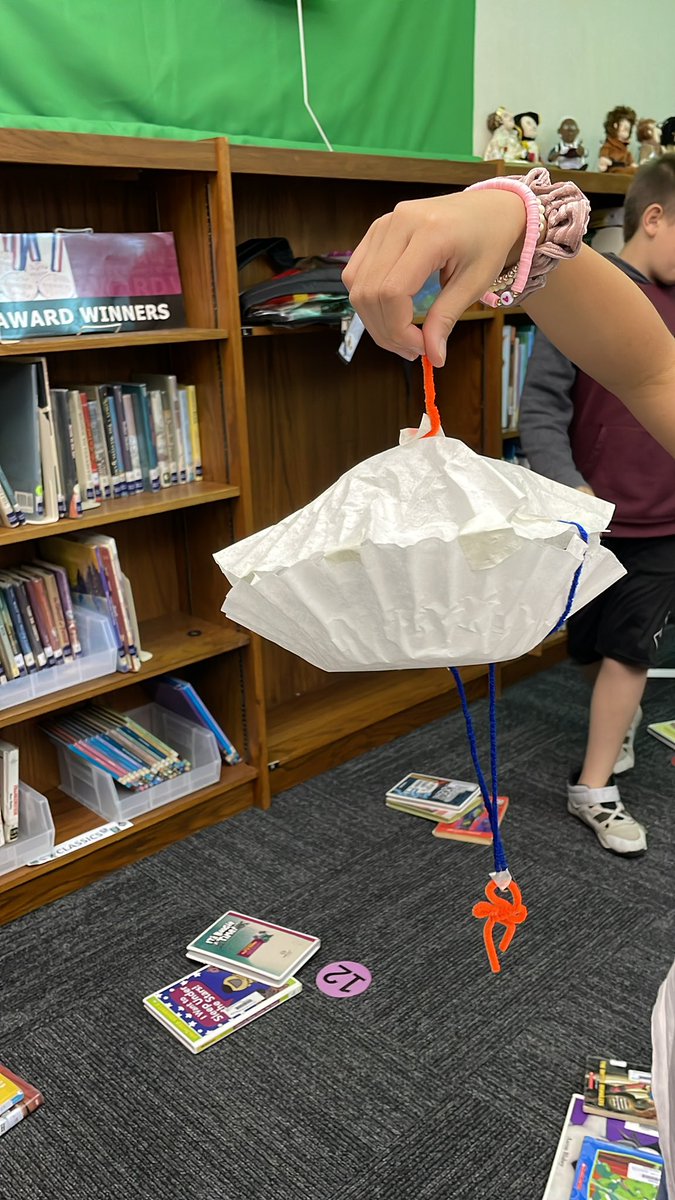 sbutleross's tweet photo. Going Places @peterhreynolds inspired our parachute kits—make something that floats only using the items in the crate.#kellerlibraries @ParkGlenES @KellerLibraries @KellerISD https://t.co/SpMi73uTCV