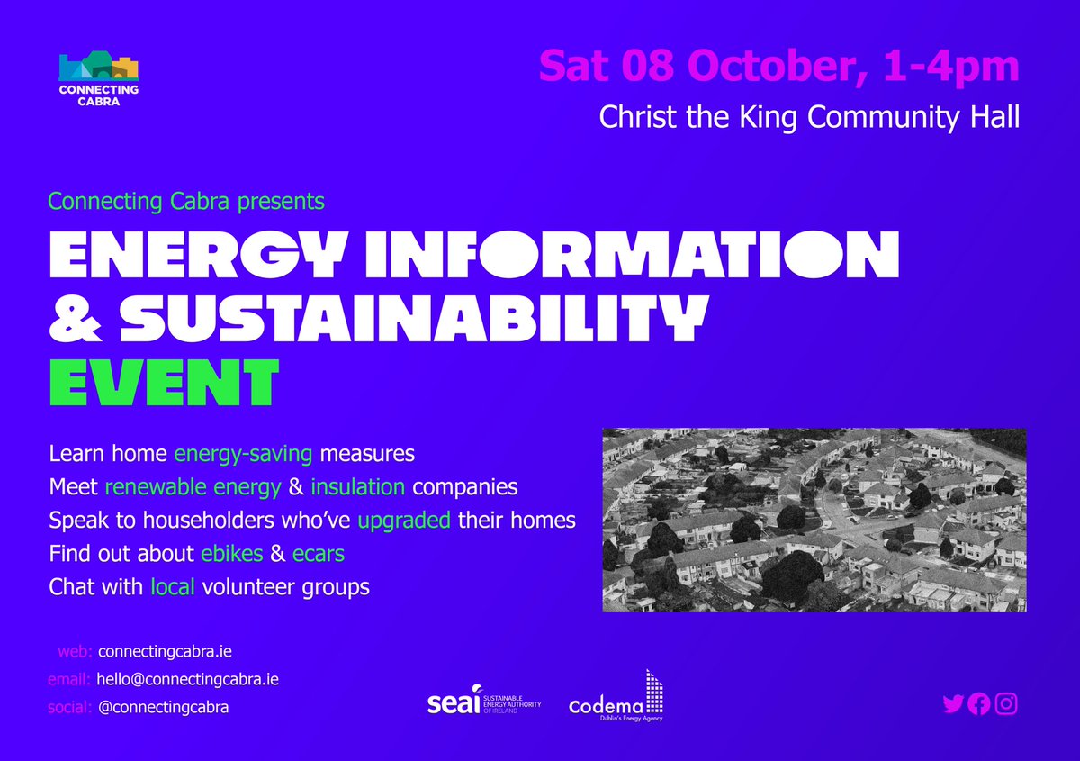 ConnectingCabra's tweet photo. In April we hosted a retrofitting webinar where locals who had got solar panels / insulation / heat pumps talked about their experience (watch the talks here https://t.co/JIeW9c0cTZ ) On Saturday you can meet some of the companies who do retrofitting! https://t.co/Lh84Gdom8V