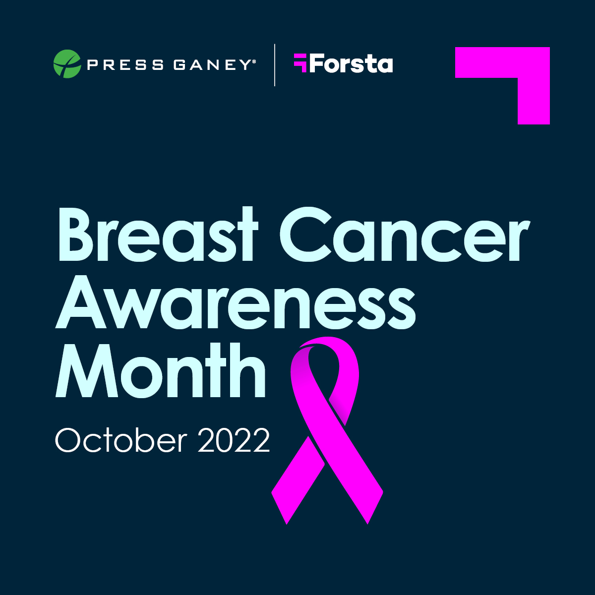 PressGaney's tweet photo. This month, we honor all breast cancer survivors and fighters at Press Ganey | @Forstaglobal and around the world.  

There is a 1 in 8 chance that a woman will develop breast cancer in her lifetime.

Please advocate and provide hope this #BreastCancerAwarenessMonth! https://t.co/75EvfXVawS