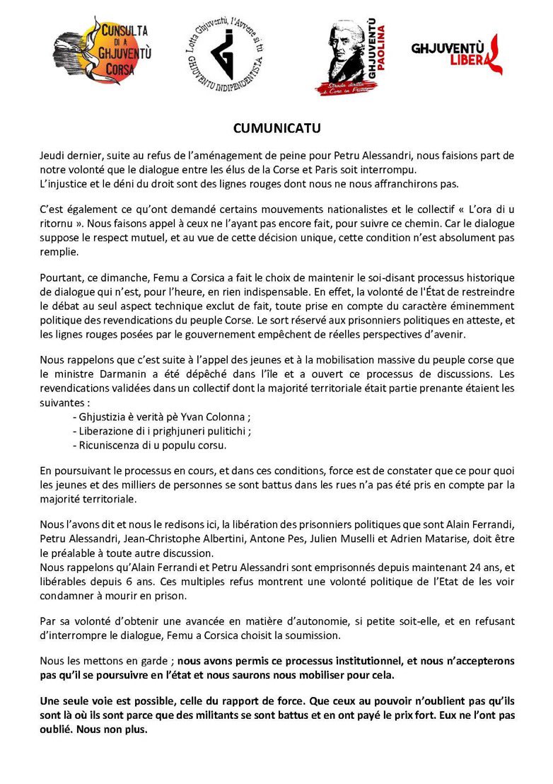 GI_Naziunale's tweet photo. CUMUNICATU 

« Que ceux au pouvoir n'oublient pas qu'ils sont là où ils sont parce que des militants se sont battus et en ont payé le prix fort. Eux ne l'ont pas oublié. Nous non plus. »

A NOSTRA CUSCENZA HÈ RESISTENZA !! https://t.co/OPsRqcUarg
